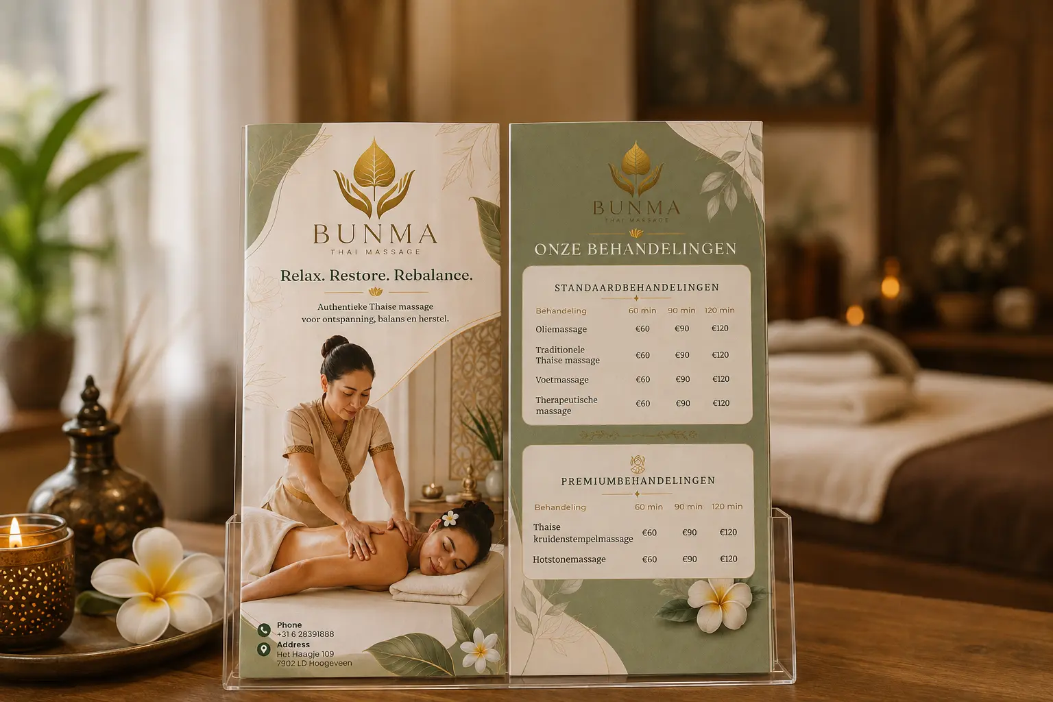 BUNMA treatment menu displayed in the salon