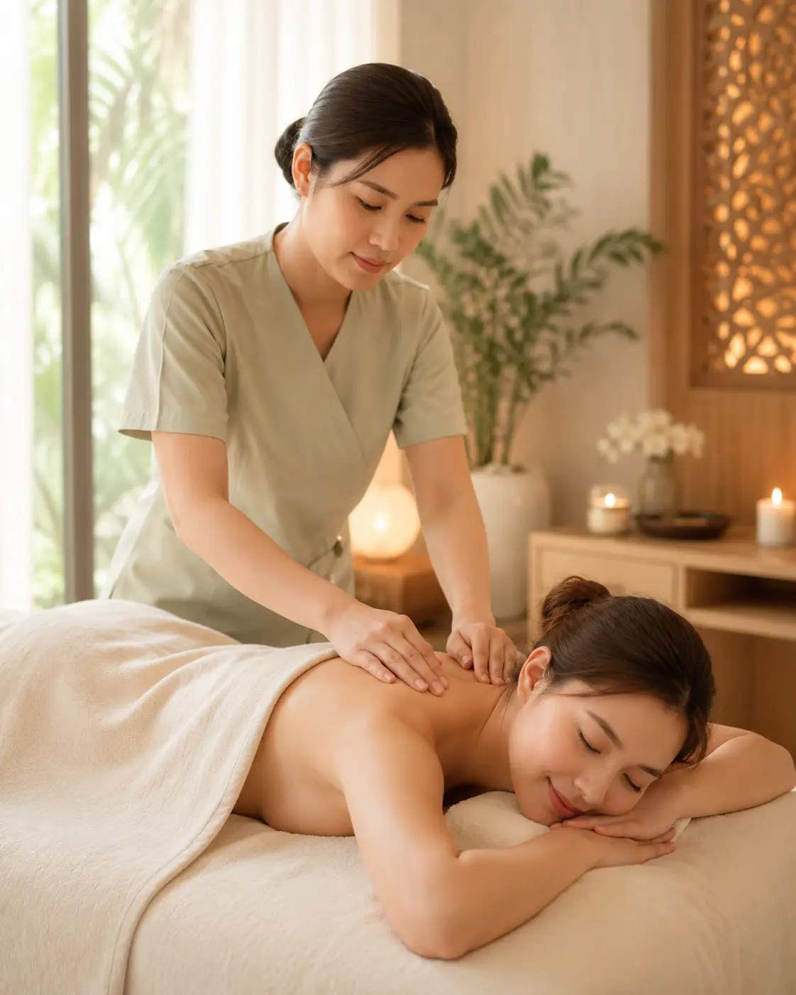 A therapist providing attentive, healing massage care
